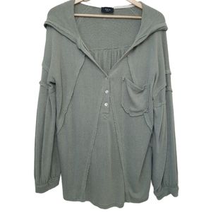 Vici Oversized Raw Hem Hooded Knit Long Sleeve Top Small